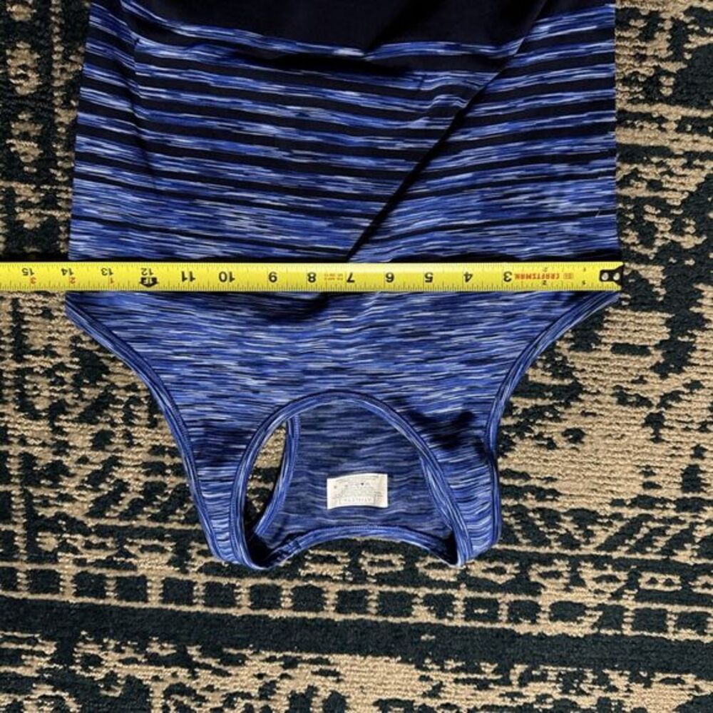 Athleta Racerback Athletic Dress Blue Striped Ruched Womens Size S
